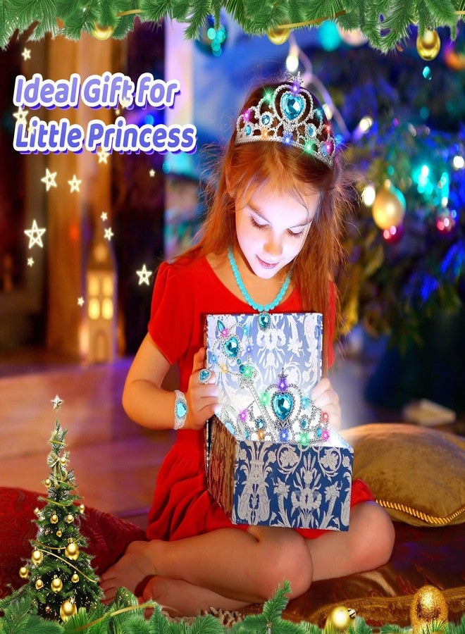 STOPKLAS Princess Dress Up Accessories, Light Up Wand Crown 7Pcs Princess Dress Up Set with Gloves Tiara Necklace Earrings Bracelet and Ring Gift Set for 3-6 Toddler Kids Girls Cosplay Party, Blue - Image 5